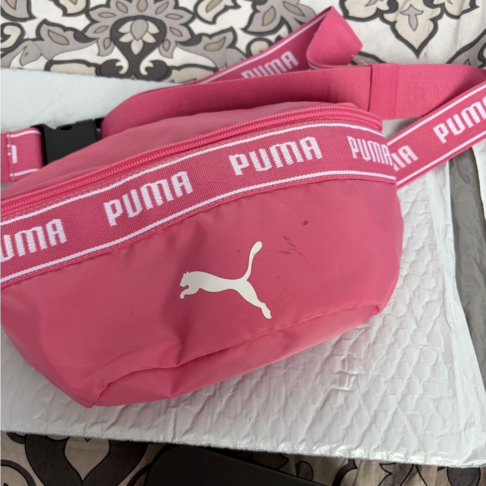 Puma Pink and White Logo Zip Pouch
